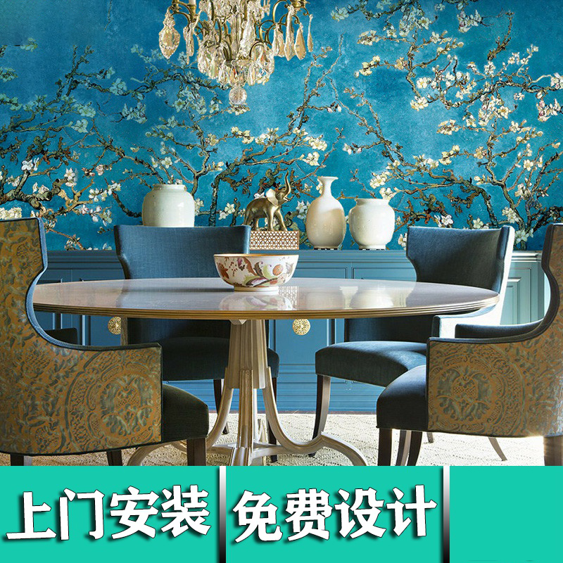 梵高油画手绘抽象杏花欧式餐厅装饰壁画壁纸餐厅包厢墙纸无缝墙布图片
