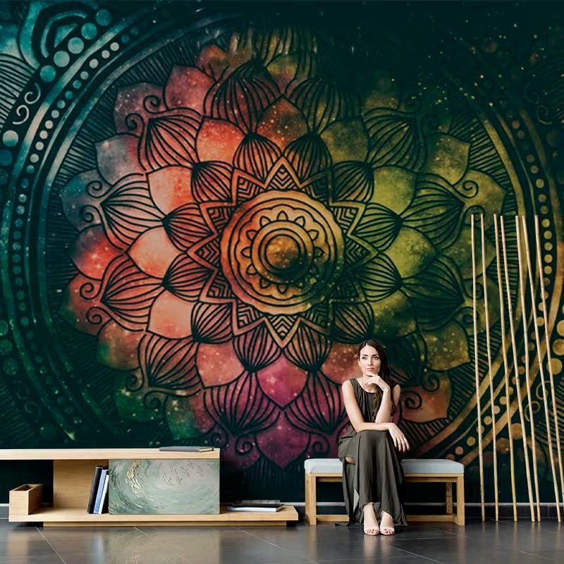 欧式复古曼陀罗装饰壁布高级感沙发背景布轻奢墙布电视背景墙壁纸