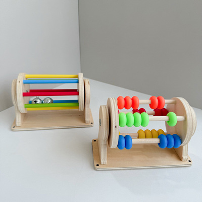 蒙氏早教教具纺织鼓彩虹雨声滚筒算珠宝宝益智木质玩具忙碌板配件