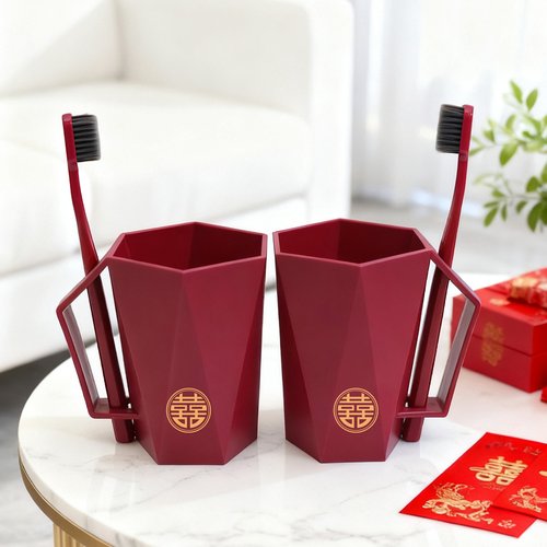 红色洗漱杯牙刷杯牙缸结婚一对
