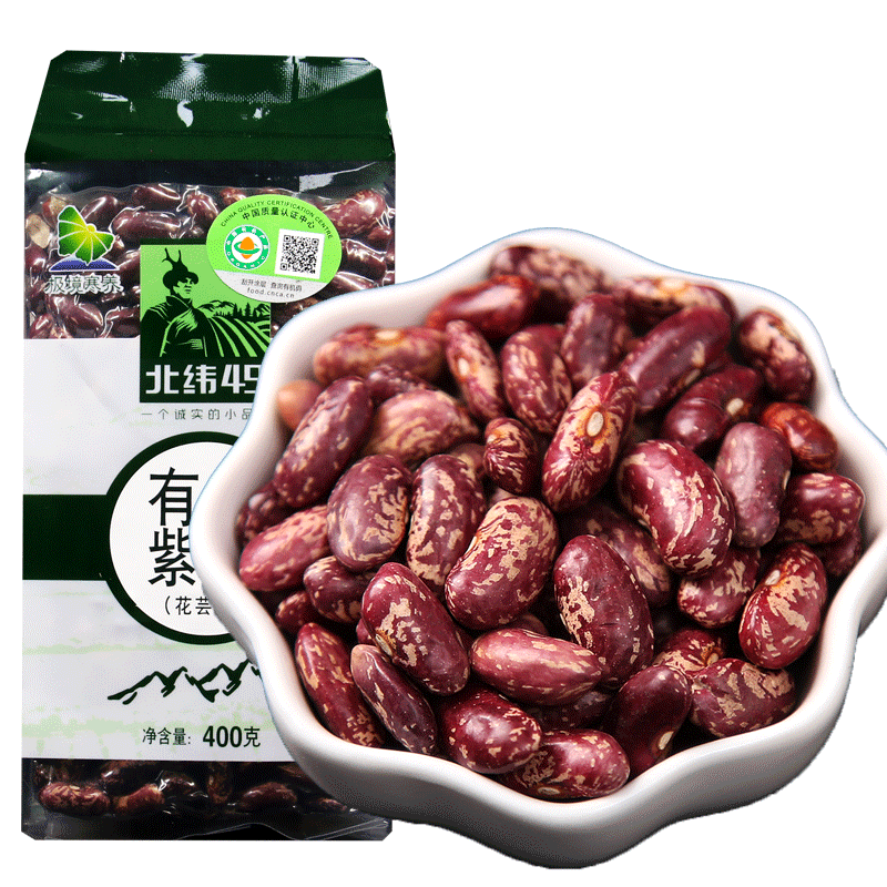 北纬49东北2025新黑龙江有机红腰豆大颗花大芸豆紫花芸豆饭豆400g
