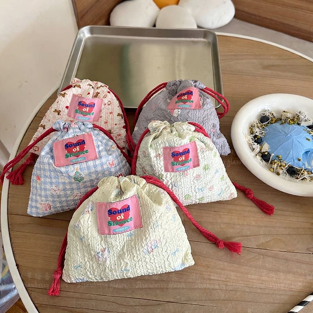 ins韩系可爱卡通印花发泡束口抽绳收纳袋随身便携小物品整理包袋