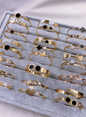 新款日常简约钛钢金色镶钻手镯不掉色不锈钢欧美时尚经典百搭饰品