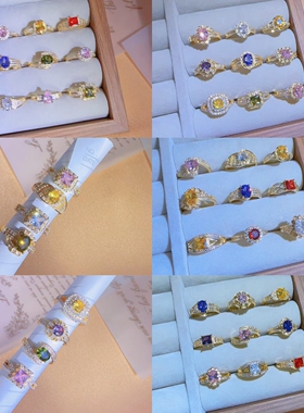 女铜镀真金彩色锆石个性保色戒指