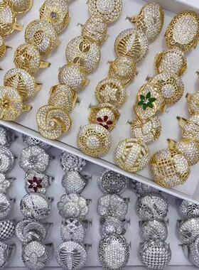 欧美夸张微镶锆石戒指保色指环