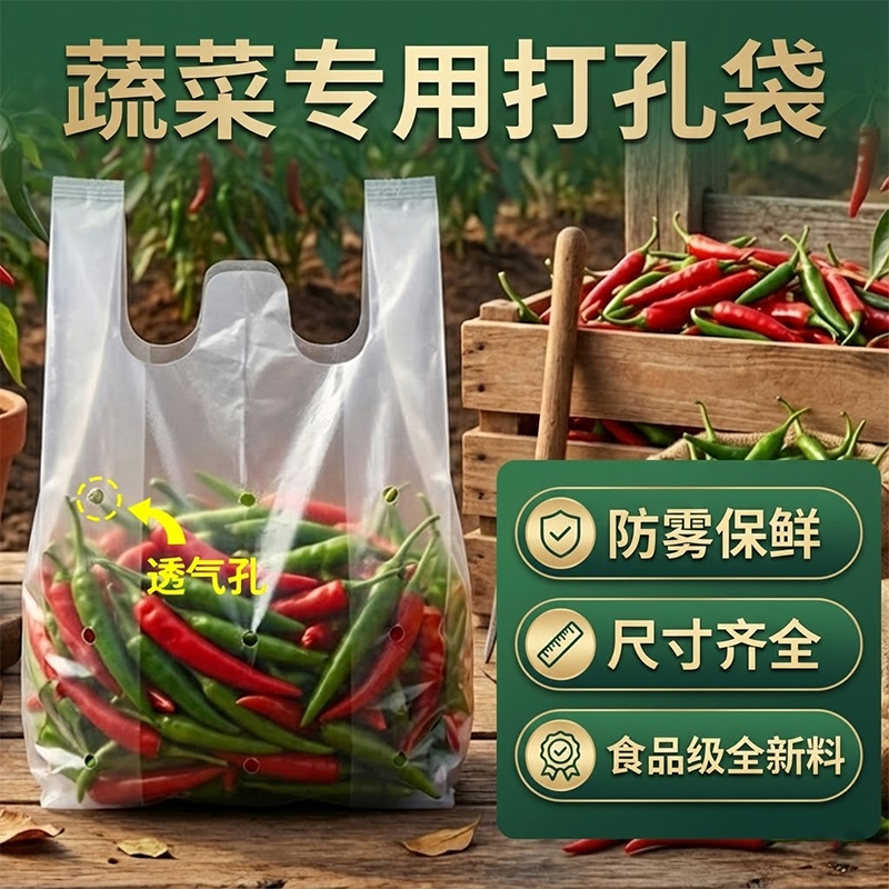 水果蔬菜防雾袋透气打孔袋子白色透明加厚塑料袋加大号手提背心袋