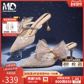 星期六凉鞋 尖头蕾丝细高跟网纱巨好看蝴蝶结穆勒鞋 女2026春季 爆款