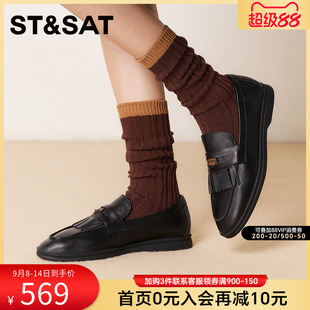 一脚蹬不累脚软底通勤羊皮平底鞋 新款 2025秋季 星期六英伦风乐福鞋