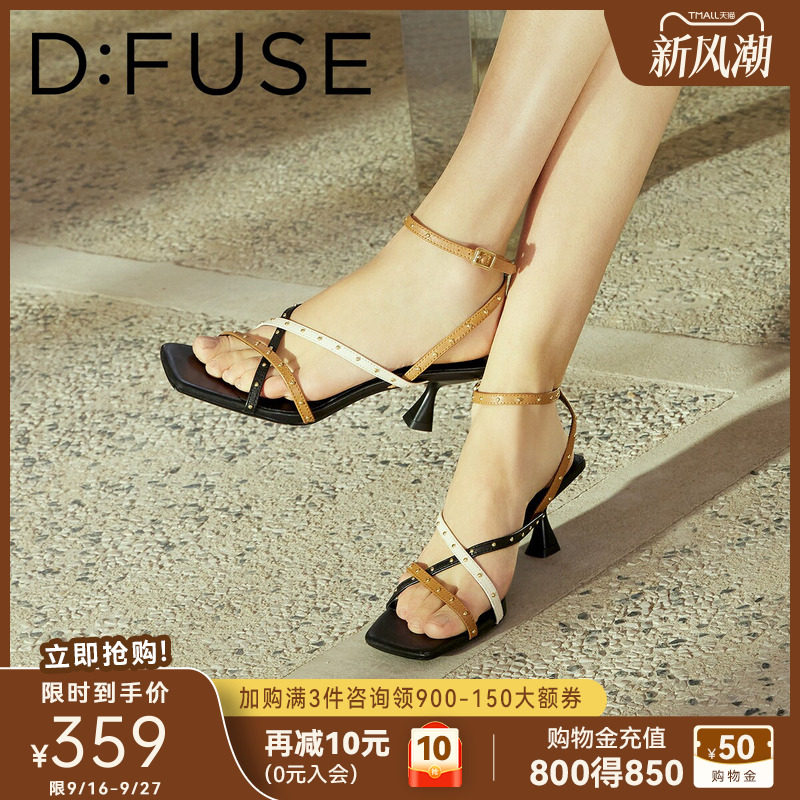 D:Fuse/迪芙斯法式优雅条带高跟凉鞋女夏季新款一字带细跟鞋