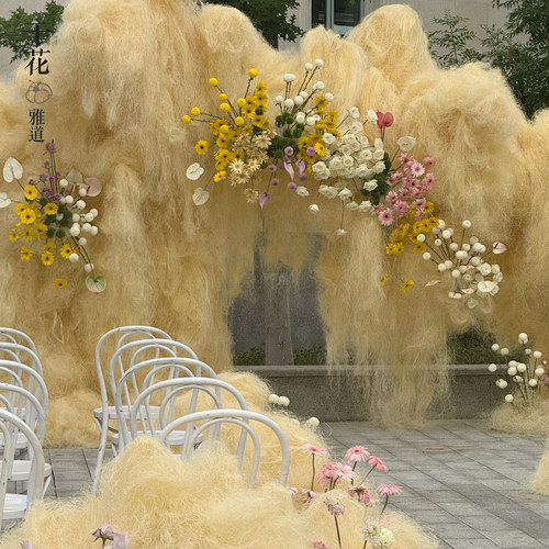 彩色拉菲草婚庆婚礼场地节日场景花艺造景布置礼盒麻丝草填充物
