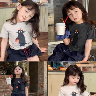 女童韩系高级感上衣独特漂亮短袖2025新款爆款潮流超好看黑色t恤5