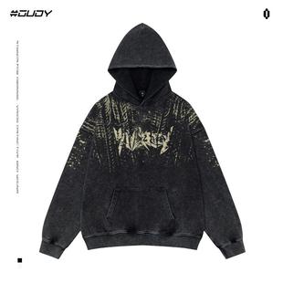 OVDY陈浚铭同款连帽卫衣男女泥泞车印美式印花高街潮流宽松外套