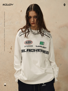 T恤秋季 赛车风长袖 高街oversize纯棉圆领体恤潮 美式 OVDY明星同款