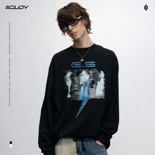 OVDY原创美式潮牌印花长袖t恤男