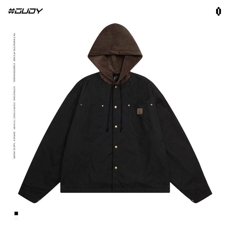 OVDY官方美式复古连帽羊羔绒外套男冬季加厚加绒宽松休闲夹克女潮
