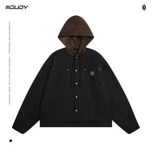 OVDY官方美式 加厚加绒宽松休闲夹克女潮 复古连帽羊羔绒外套男冬季