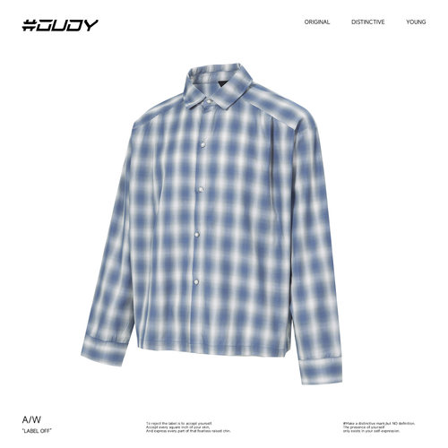 OVDY蓝白格子长袖衬衫开衫外套