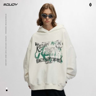 OVDY官方美式复古连帽加绒卫衣男重磅oversize高街暗黑风外套女潮