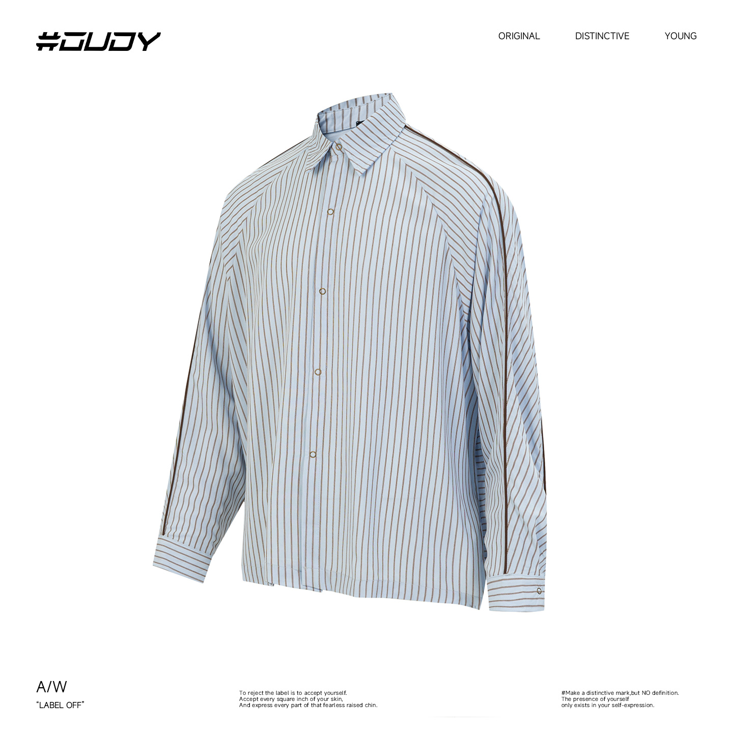 OVDY个性结构设计肌理感类长袖衬衫极简风竖条纹休闲简约翻领衬衫