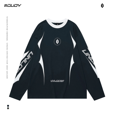 OVDY美式复古运动风长袖t恤男女