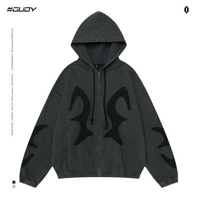 OVDY美式复古开衫连帽卫衣