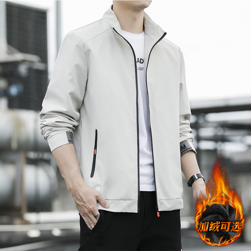加绒外套男春装男士夹克运动休闲上衣棒球服2025新款男装立领衣服