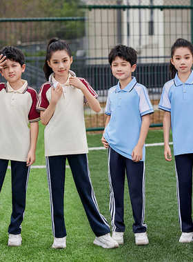 夏季高中生校服套装休闲运动装初中生红色纯棉短袖中学生班服团购