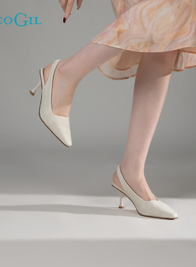 PACO GIL女鞋时尚啡色半凉春季新款法式气质尖头细高跟鞋包头凉鞋