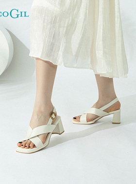 PACO GIL女鞋时尚交叉带高跟鞋25年夏季新款粗跟露趾凉鞋后绊带鞋