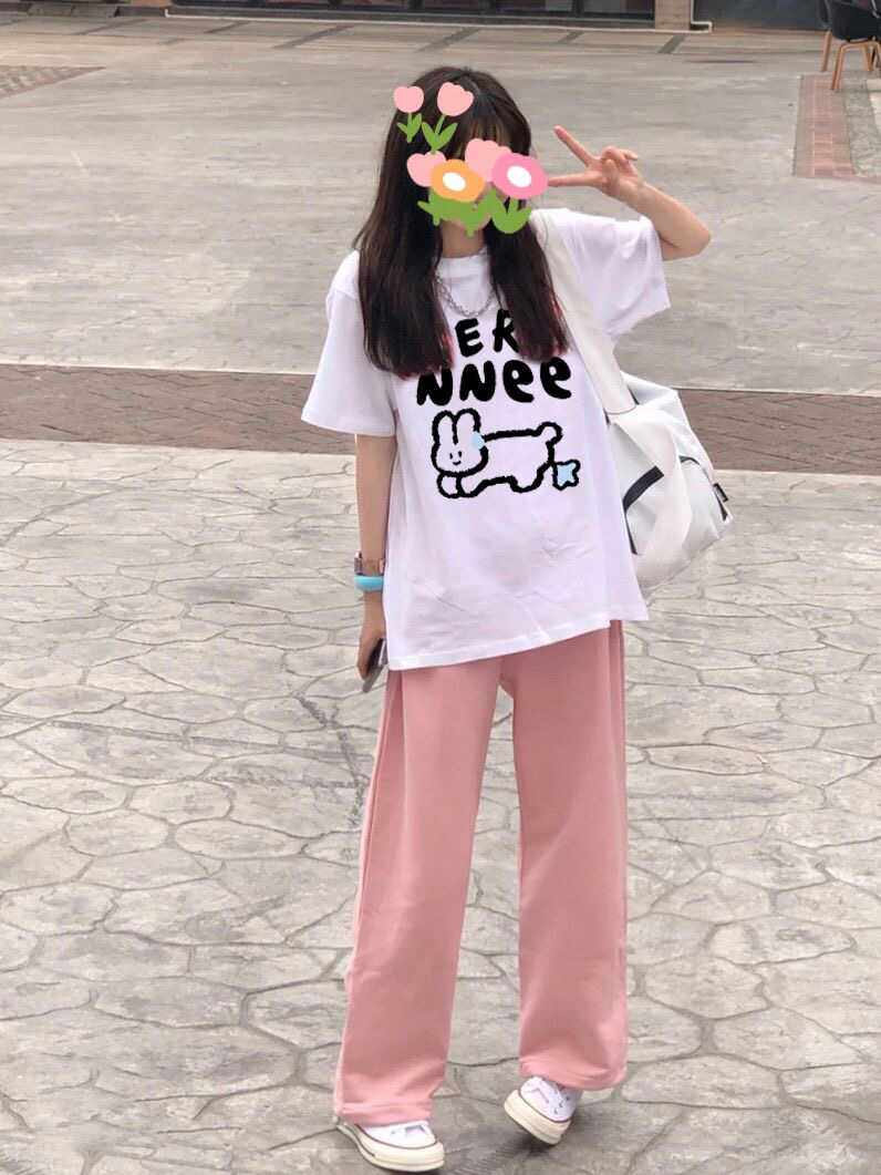 休闲运动服套装女2024夏季新款韩版学生宽松短袖T恤+阔腿裤两件套