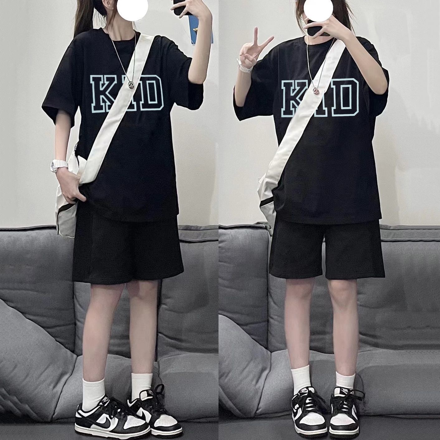 休闲运动服套装女夏季港风短袖短裤小清新可爱少女减龄跑步两件套