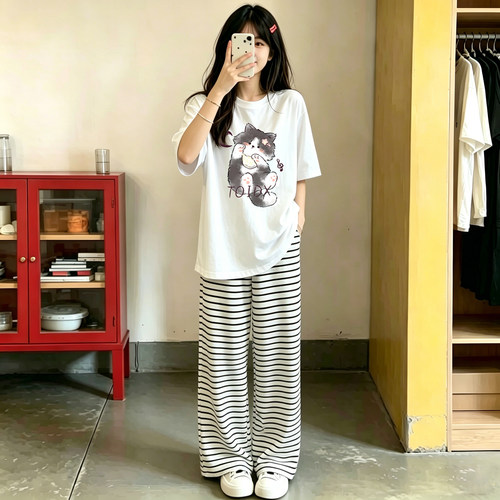 韩系简约风穿搭休闲运动套装女夏