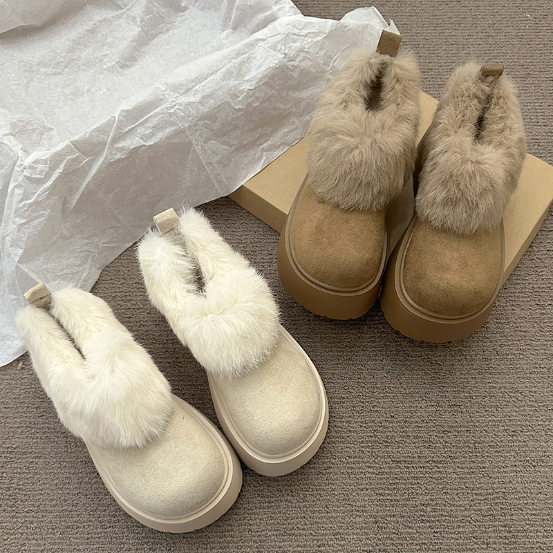 FCS增高7CM一脚蹬简约毛毛加绒勃肯棉鞋