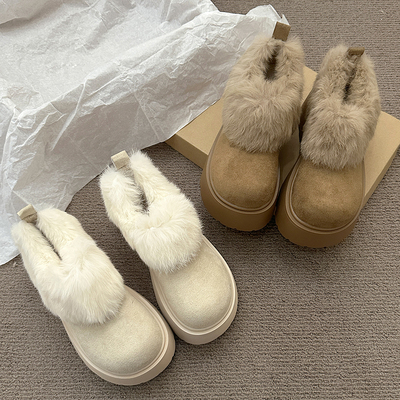 FCS增高7CM一脚蹬简约毛毛加绒勃肯棉鞋