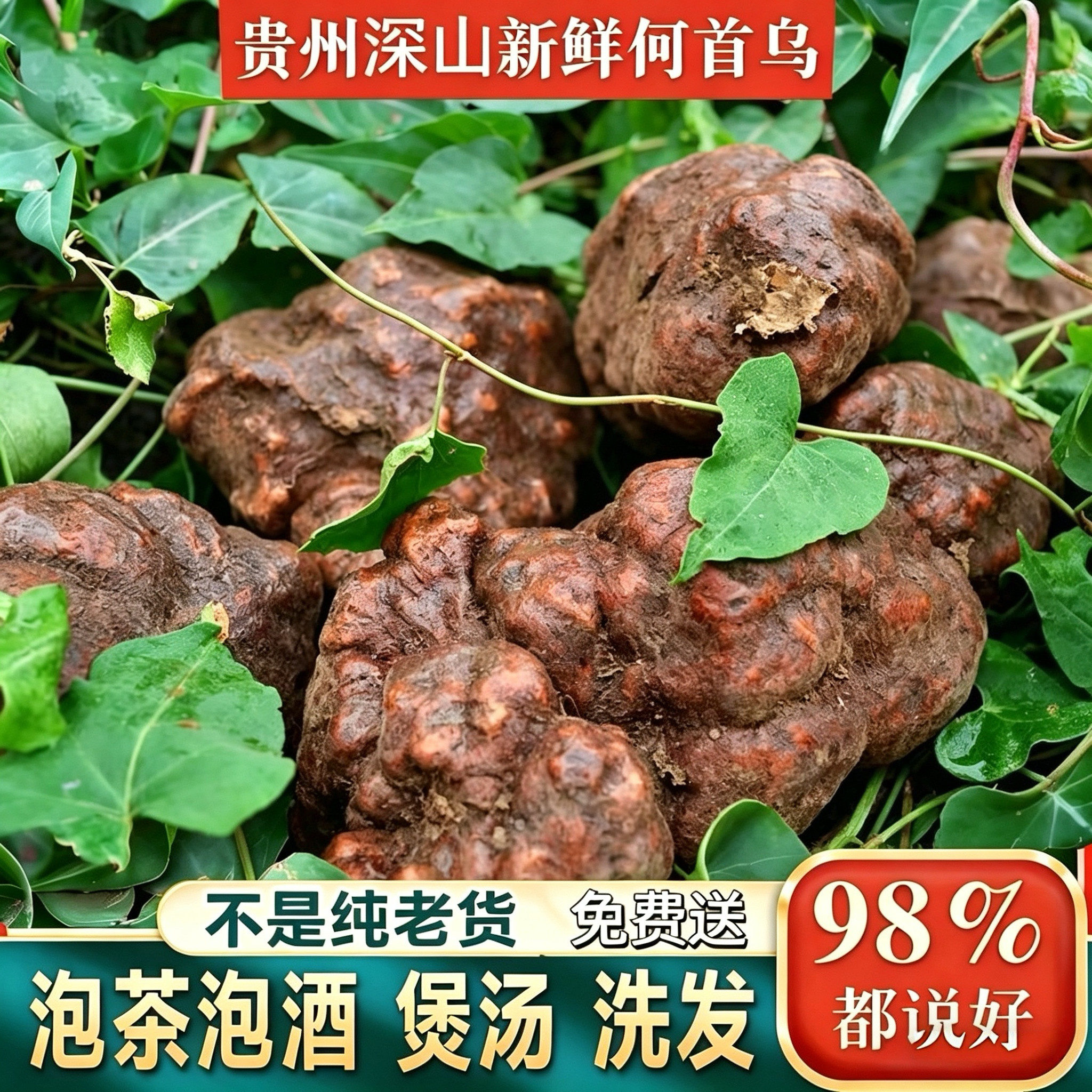 现挖贵州野生黑老何首乌新鲜生首乌大首乌干片可磨粉正品整颗药材