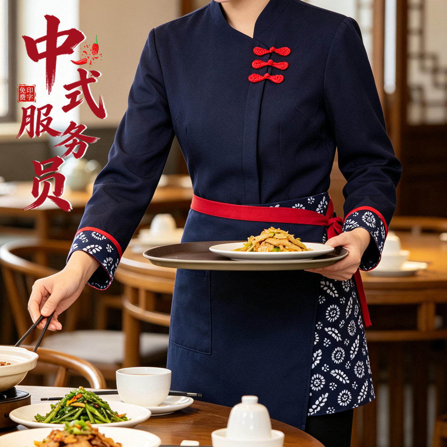 服务员工作服女秋冬季中餐厅酒店餐饮茶楼火锅饭店农家乐长袖制服