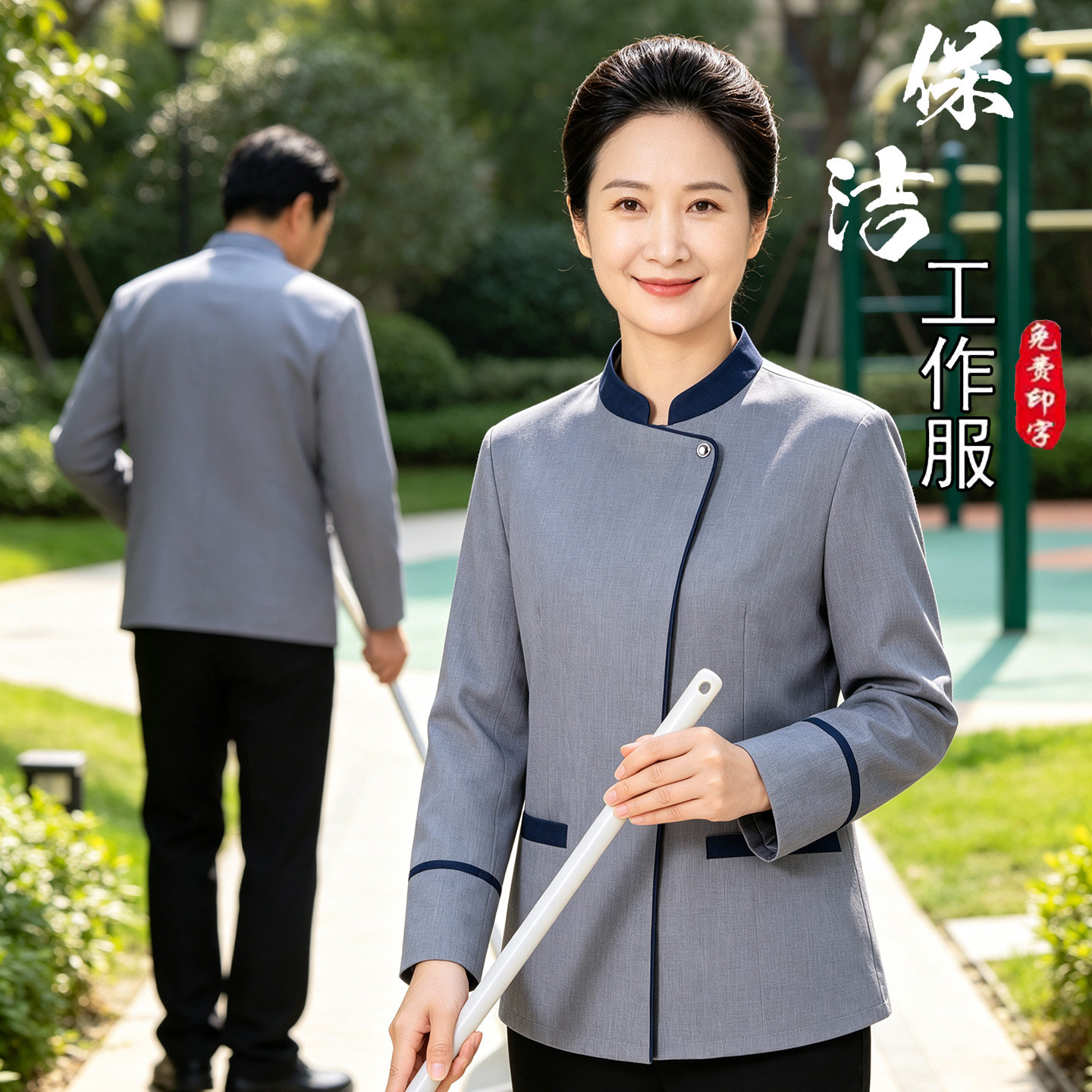 酒店客房保洁员工作服长袖女物业医院后勤清洁工阿姨加厚工装制服