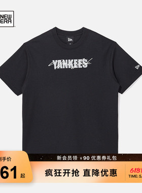 New Era纽亦华春夏MLB短袖T恤印花圆领上衣黑色男女