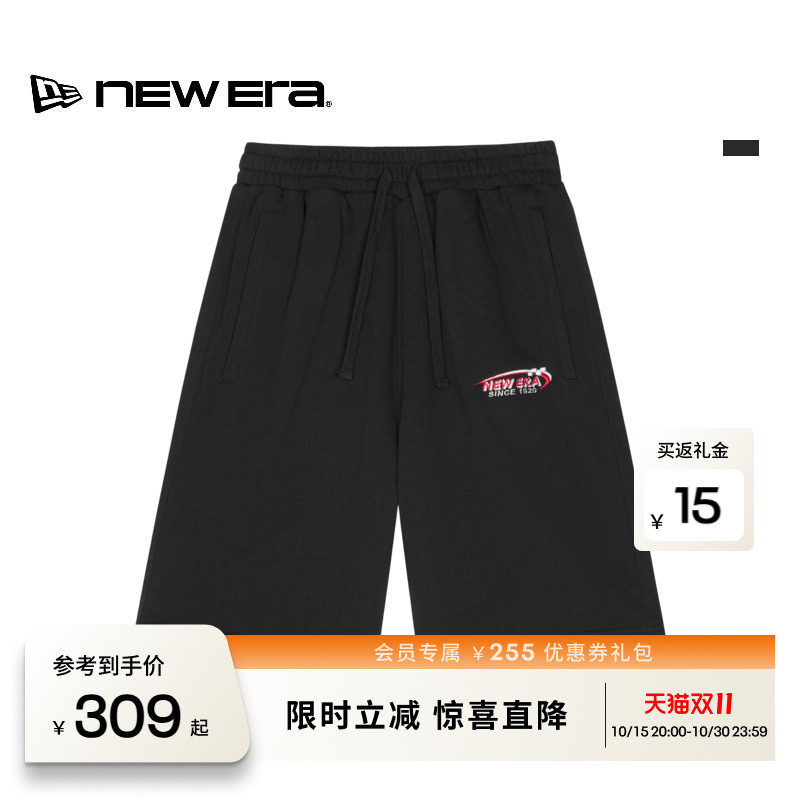 NEW ERA纽亦华26新品五分复古针织纯棉抽绳休闲运动短裤男女NE