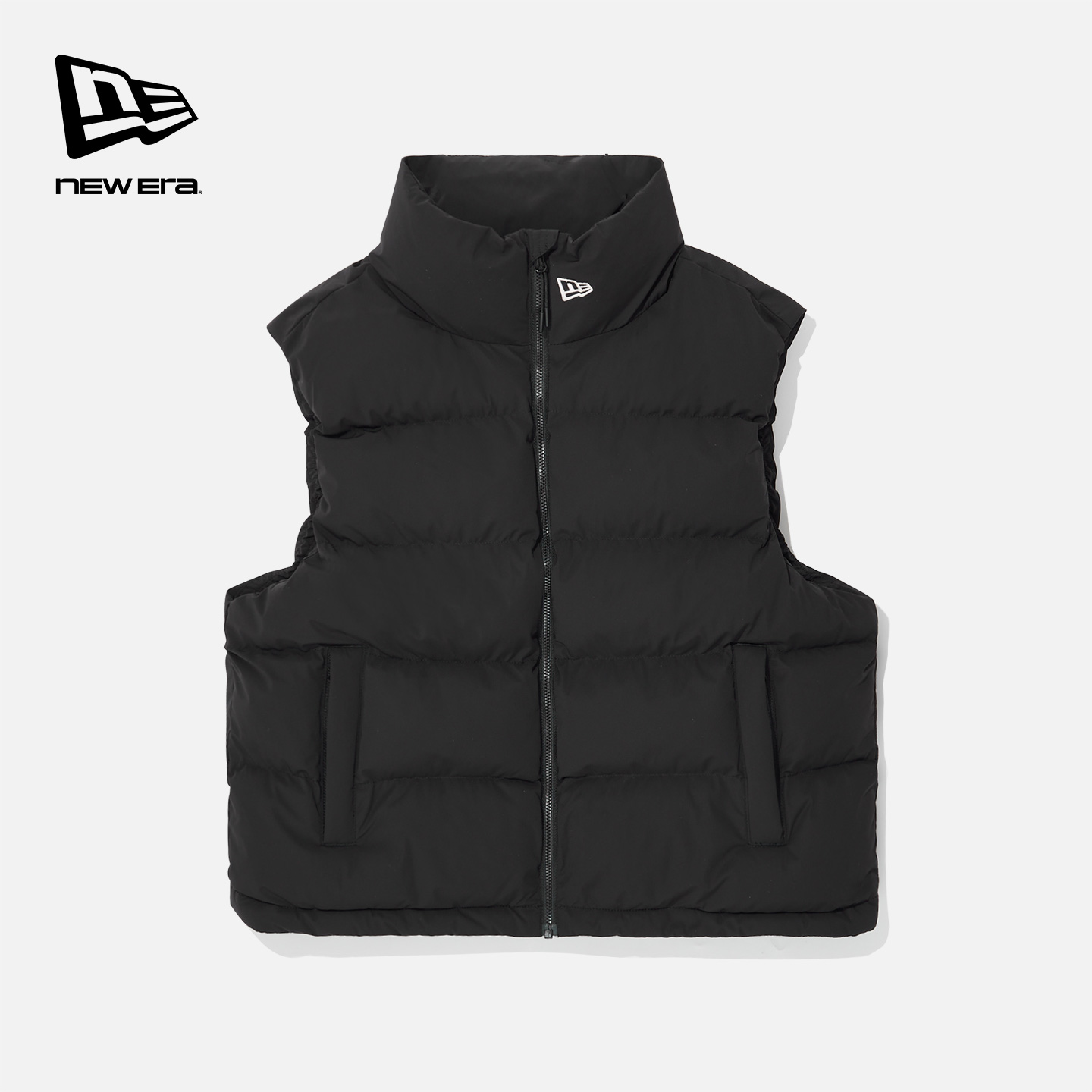 New Era纽亦华2025秋冬新款极简黑色女士棉服马甲运动保暖棉背心