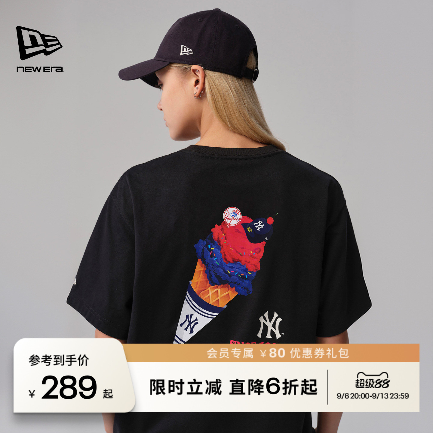 NEW ERA纽亦华MLB冰激凌运动短袖T恤情侣印花NE