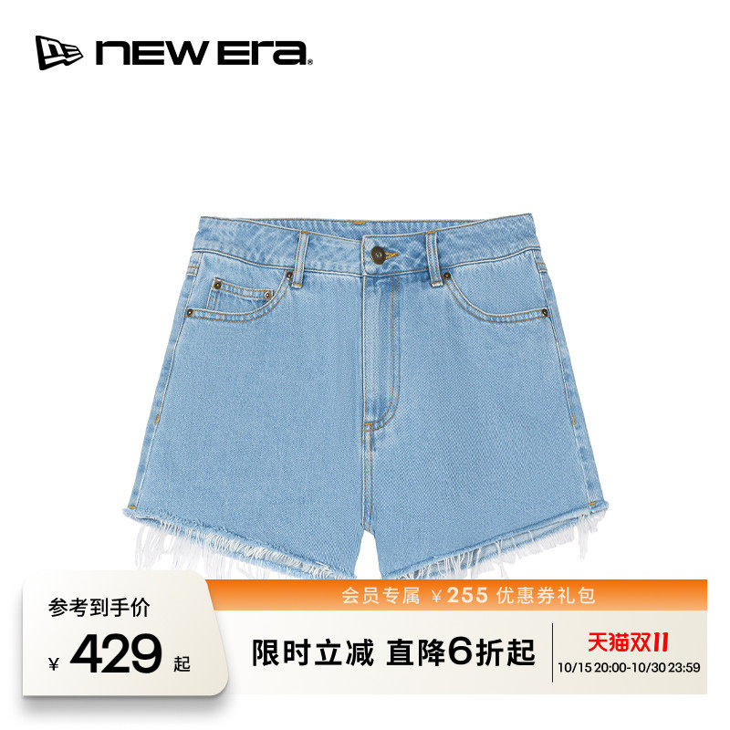 NEW ERA纽亦华26新品棉麻混纺街头时尚牛仔短裤女士NE