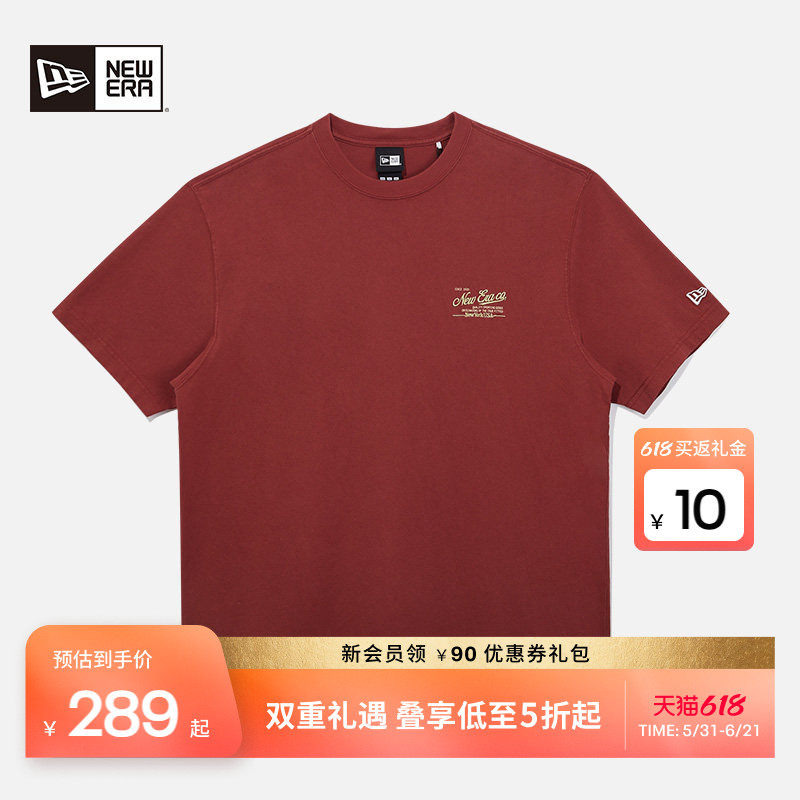 New Era纽亦华春夏美式宽松复古短袖T恤男女情侣圆领刺绣