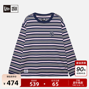 圆领MLB长袖 新款 T恤复古条纹宽松上衣情侣潮流 Era纽亦华秋季 New