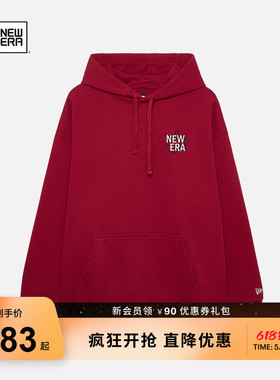 New Era纽亦华春秋新款嘻哈街头连帽卫衣刺绣抽绳男女上衣红色
