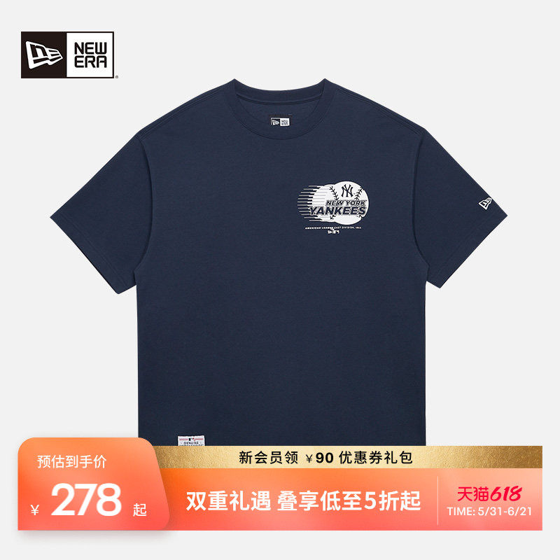 New Era纽亦华春夏新款MLB短袖T恤圆领美式棒球印花情侣潮流运动