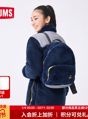 CHUMS洽洽鸟运动休闲双肩背包男女抓绒书包简约收纳背包CH60-3829