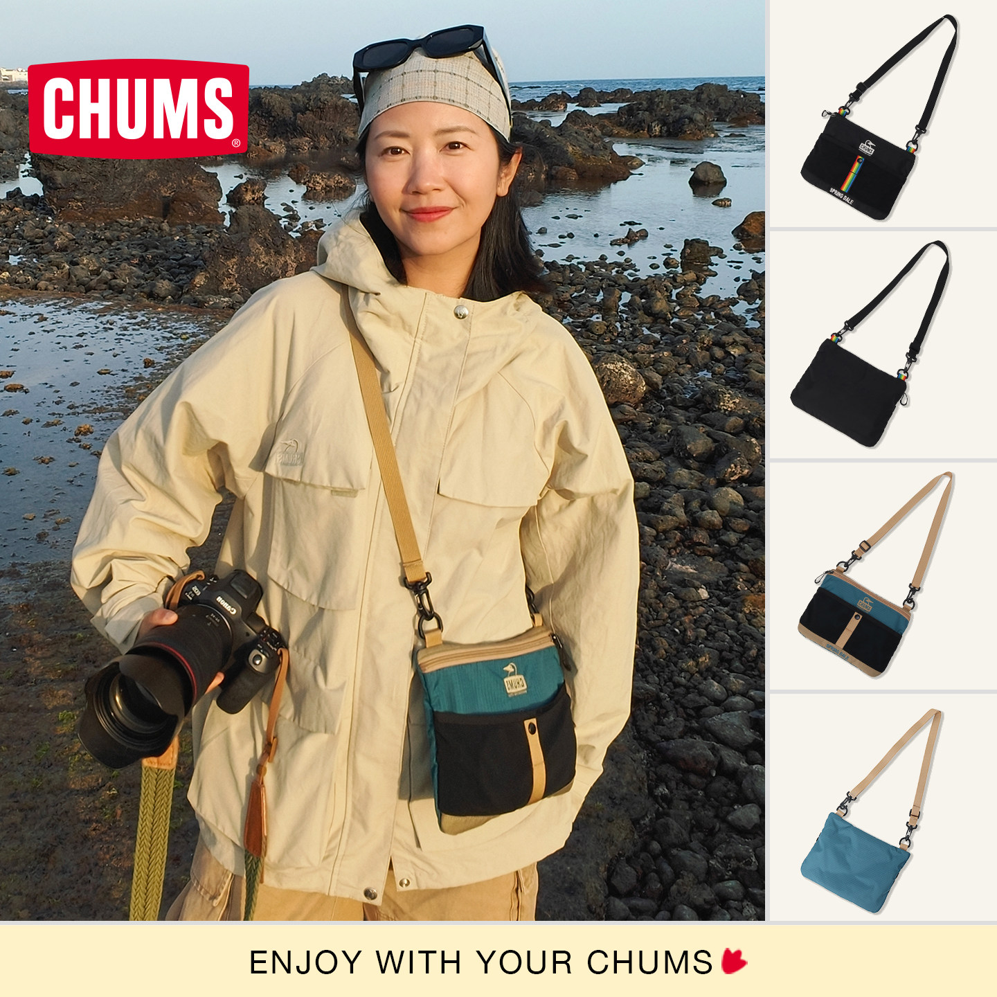 CHUMS洽洽鸟拼色通勤斜挎单肩包图片