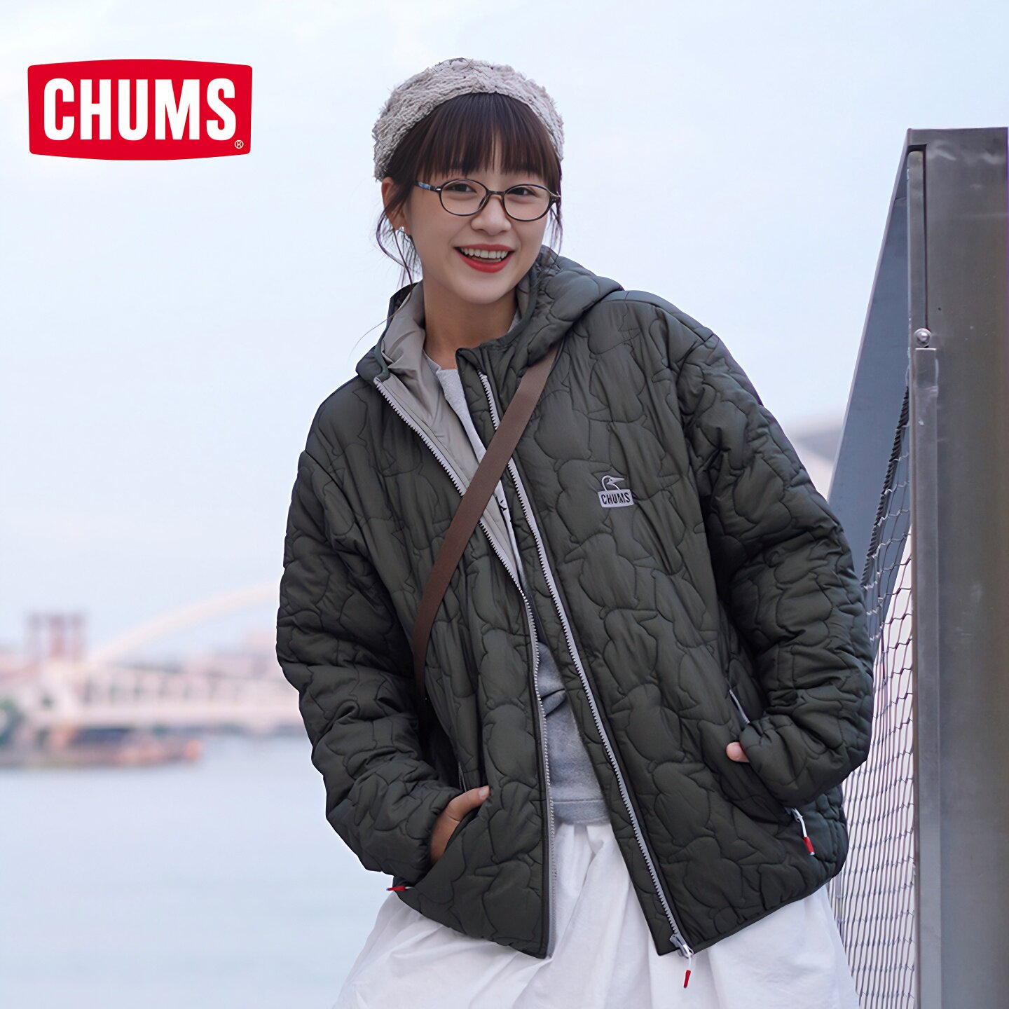 CHUMS洽洽鸟户外休闲连帽棉服夹克男女同款轻薄棉外套CH04-1415