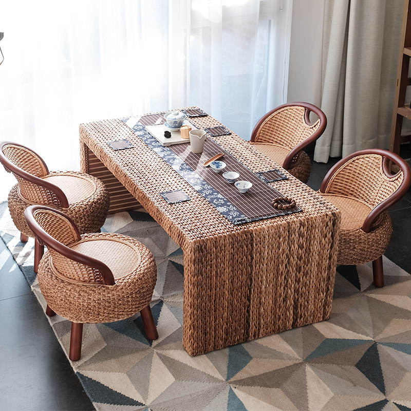 实木阳台茶桌椅组合简约现代泡茶桌小茶台桌榻榻米藤编功夫小茶几